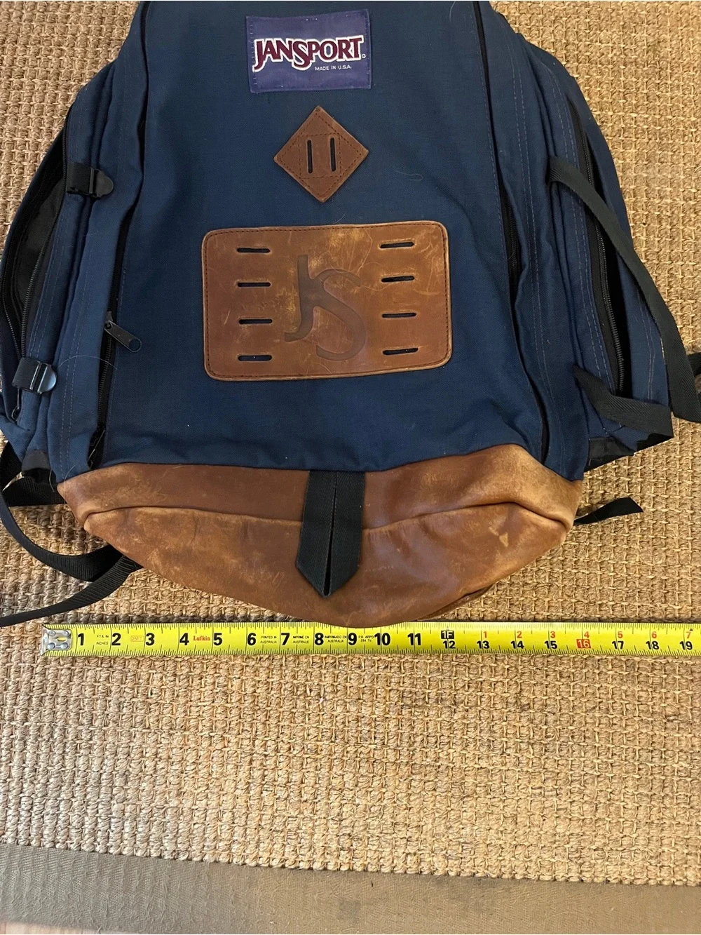 Vintage JanSport Leather Bottom Backpack Blue Made in USA Daypack Hiking Canvas
